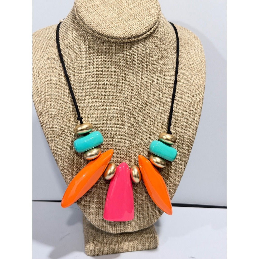 Chunky Statement Necklace Multicolor Big Bold Vibrant Acrylic Cord Necklace 26"